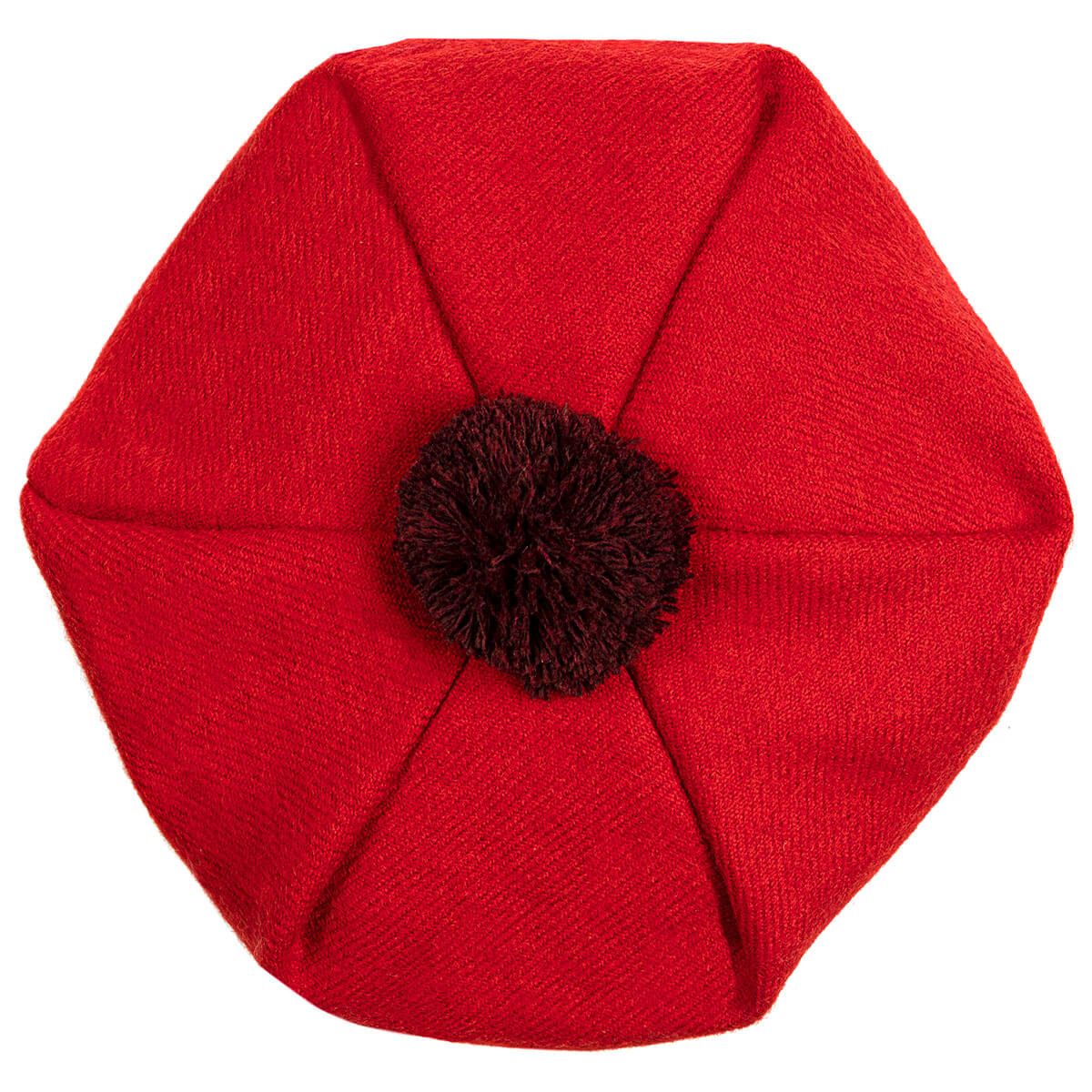 Red Plain Coloured Brushed Wool Tam - Click Image to Close